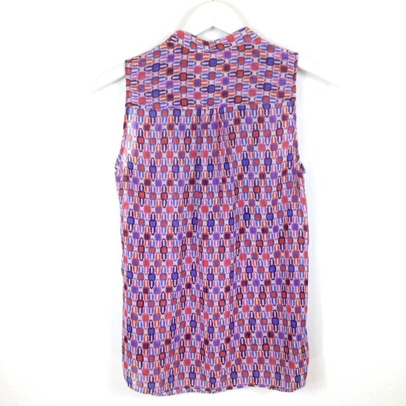Banana Republic Bright Geometric Sheer Sleeveless Pintuck Blouse S - Picture 3 of 4